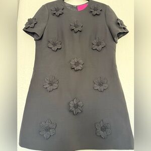 Black Valentino Pink Label Crepe Mini Dress with Floral Appliqué